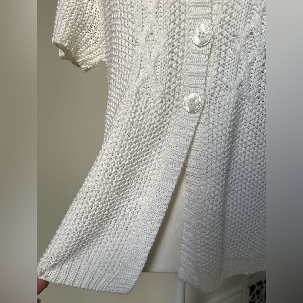 JESSICA White Y2K Knit Cottage Coquette Short Sleeve Cardigan Size M - Picture 4 of 7